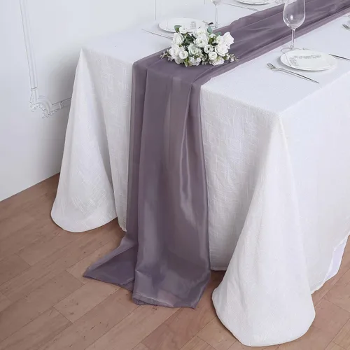 Tableclothsfactory Camino de mesa de gasa de amatista de 22 x 80 pulgadas para bodas, fiestas, banquetes, decoración, ajuste rectangular y mesa