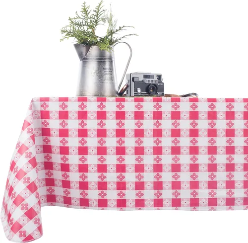 Miniatura 2 de Yourtablecloth - Mantel de vinilo a cuadros, con parte trasera de franela, para restaurantes, picnics, bistró, comedor interior y exterior Rojo