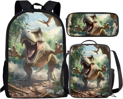 Miniatura 10 de HUGS IDEA Juego de 3 bolsas escolares con aislamiento térmico para el almuerzo, estuche para lápices