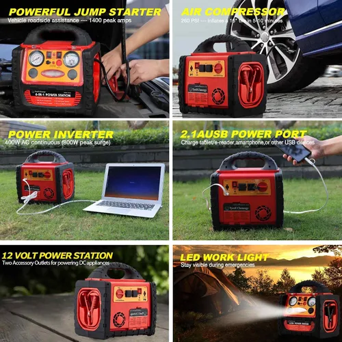 Miniatura 3 de Arrancador de coche de 2200 amperios con compresor de aire, estación de energía portátil con inflador de neumáticos de 260 PSI, inversor de 400 W
