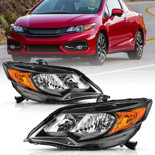 TUSDAR Reemplazo del conjunto de faros delanteros para Honda Civic 2014-2015 de 2 puertas Coupé, carcasa negra, reflector ámbar (L+R)