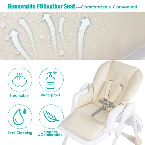 Miniatura 8 de BABY JOY Silla alta convertible para bebés y niños pequeños, altura ajustable, silla alta Grow & Go con reclinable y reposapiés, bandeja doble Beige