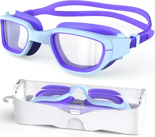 Miniatura 14 de Gafas de natación para niños, gafas de natación para niños de 6 a 14 años, gafas de piscina con protección UV antivaho para niños y niñas Azul