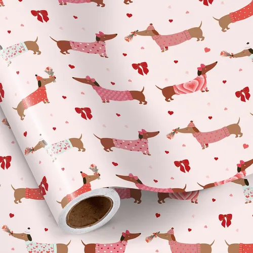 Miniatura 19 de RUSPEPA Rollo de papel de regalo reversible, mini rollo, diseño de pareja de gnomos rojos en camión, ideal para el día de San Valentín, fiesta