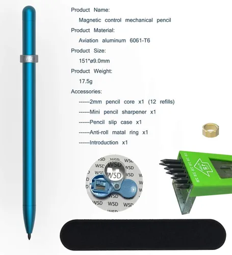 Miniatura 5 de WSD Lápiz mecánico, lápices de dibujo, lápices de bocetos, lápiz de control magnético, repuestos de lápiz de diámetro 0.079 in, 2B azul