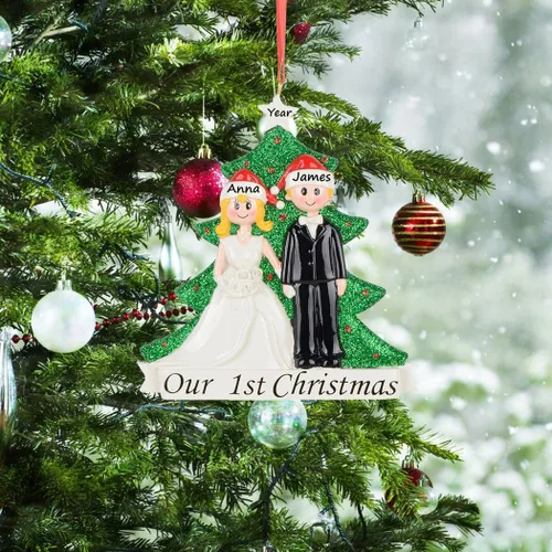 Miniatura 2 de Nuestro primer adorno de Navidad de boda para pareja - Adorno personalizado de árbol de Navidad para pareja recién casada - Mr & Mrs primer adorno