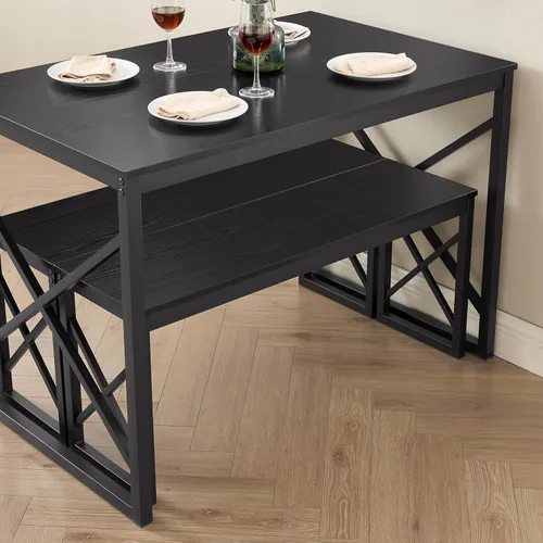 Miniatura 7 de VECELO Juego de mesa de comedor de cocina de 43.3 pulgadas para 4, marco de acero resistente y mesa de grano de madera, juegos de comedor que