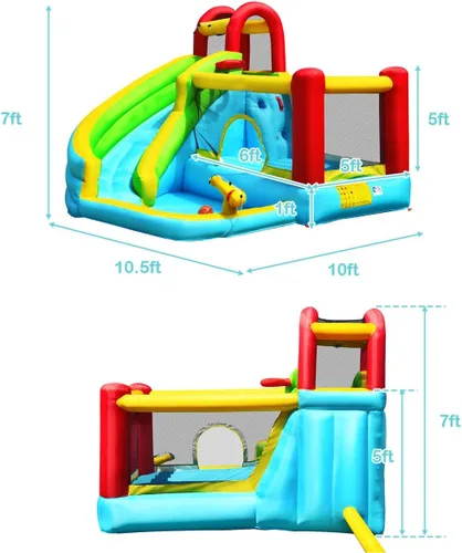 Miniatura 7 de KOTEK Tobogán acuático inflable, tobogán acuático inflable con castillo hinchable de salto, tobogán largo, pared de escalada y piscina de chapoteo