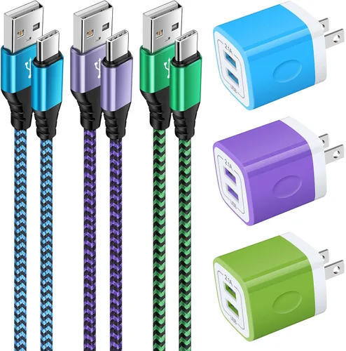 Miniatura 8 de Bloque de enchufe de pared de doble puerto USB C adaptador con 2 cables de carga rápida tipo C de 6 pies para Samsung Galaxy S24 S23 S22 S21 S20 S9