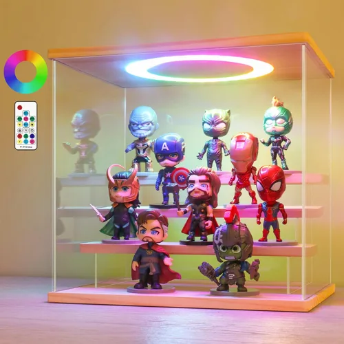 Miniatura 25 de LANSCOERY vitrina acrílica con iluminación LED, caja de exhibición de 5 niveles para coleccionables y figuras de acción, organizador transparente a