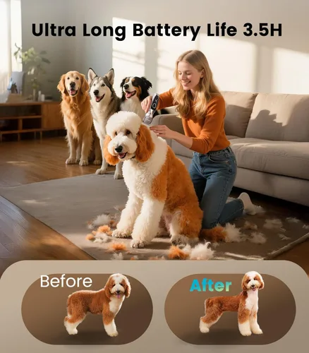 Miniatura 3 de Oneisall Cortapelos para perros para aseo de pelo grueso, afeitadoras para perros inalámbricas de bajo ruido, kit de aseo de 2 velocidades