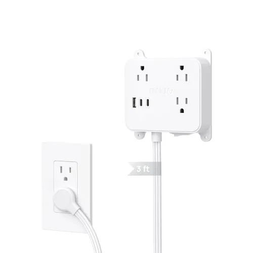 Miniatura 11 de TROND Cable de Extensión Plano Ultra Delgado, Regleta de Alimentación de Enchufe Plano con 3 Cargadores USB, 3 Salidas de CA Estación de Carga