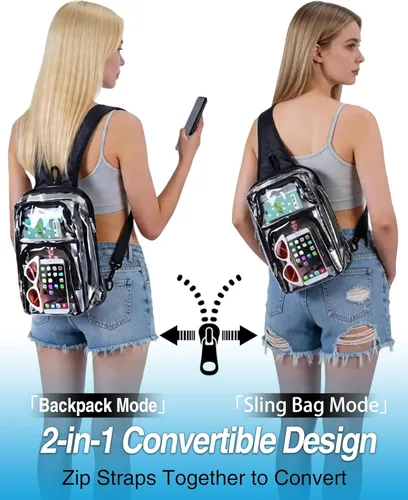 Miniatura 4 de Mochila transparente aprobada para estadios de 12 × 12 × 6 con correas de hombro transpirables, bolsa transparente para estadio de trabajo, Negro