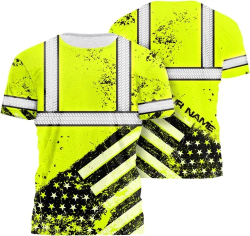 Miniatura 11 de Camisa de alta visibilidad de calavera con bandera de Estados Unidos para hombres, camisas de seguridad con nombre personalizado, ropa de trabajo
