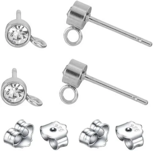 Miniatura 4 de Adabele - 2 pares de aretes de plata de ley auténtica de 0.118 pulgadas (0.118 in) con circonitas cúbicas pequeñas, anillo cerrado, circonita Oro