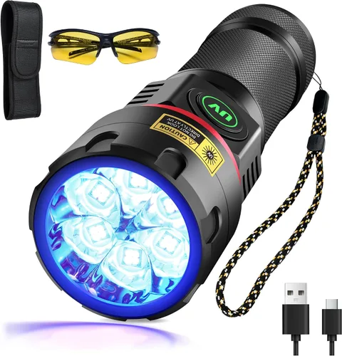 Miniatura 11 de DARKBEAM Linterna UV 365nm Luz Negra, 6xLED Recargable Potente Luz Negra 60W Lámpara Woods, Luces Ultravioleta para Roca, Rastreo de Sangre, Orina