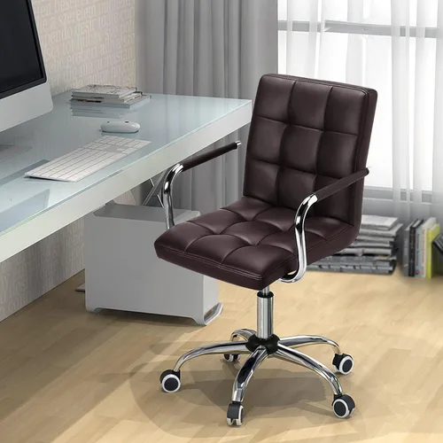Miniatura 8 de Yaheetech Silla de Escritorio de Tareas de Cuero PU con Respaldo Medio, Silla Giratoria Moderna y Ajustable para Oficina en Casa con Ruedas Suaves