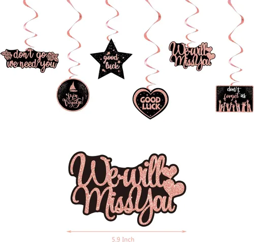 Miniatura 4 de Decoraciones de fiesta de despedida de oro rosa, pancarta de We Will Miss You, decoraciones de fiesta de despedida para compañeros de trabajo