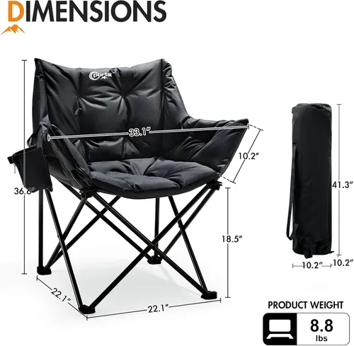Miniatura 3 de Portal Paquete de 2 sillas acolchadas de gran tamaño de 33 pulgadas, silla plegable resistente con portavasos y bolsillo lateral, soporta 350 Negro
