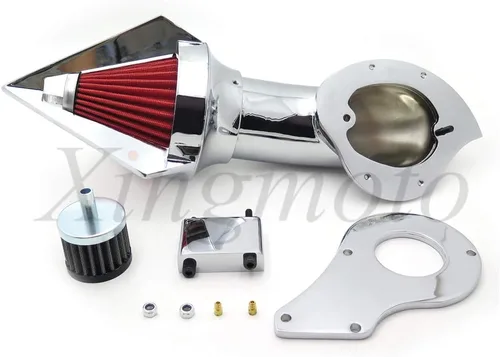 Miniatura 2 de AfterMokit - Filtro de aire triangular con filtro rojo para Honda Shadow VLX VT600 1999-2007 Cromo