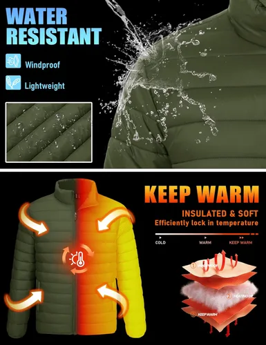 Miniatura 4 de TACVASEN Chaqueta Puffer Ligera para Hombre Chaquetas Acolchadas de Invierno Puffy Abrigadas Resistentes al Agua Resistentes al Viento Abrigos