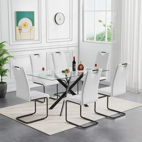 Miniatura 11 de Henf Juego de mesa de comedor de 5 piezas para 4, mesa de comedor rectangular de 51 pulgadas y 4 sillas de comedor de poliuretano gris carbón, mesa