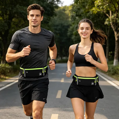 Miniatura 7 de Cangurera delgada para correr para mujeres y hombres, riñonera para correr, cinturón de dinero, soporte para teléfono para correr, deportes, Negro