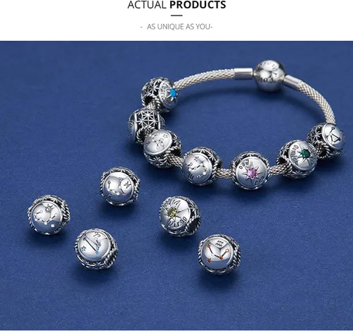 Miniatura 5 de Dijes de piedra natal para pulsera Pandora de plata de ley 925, astrología, constelación, horóscopo para mujer, regalo de cumpleaños
