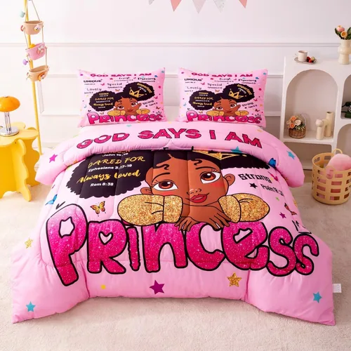 Miniatura 13 de Juegos de Edredón de Niña Negra Afroamericana Individual, Juego de Ropa de Cama Black Girl Magic, Juego de Edredón de Princesa, Juego de Cama