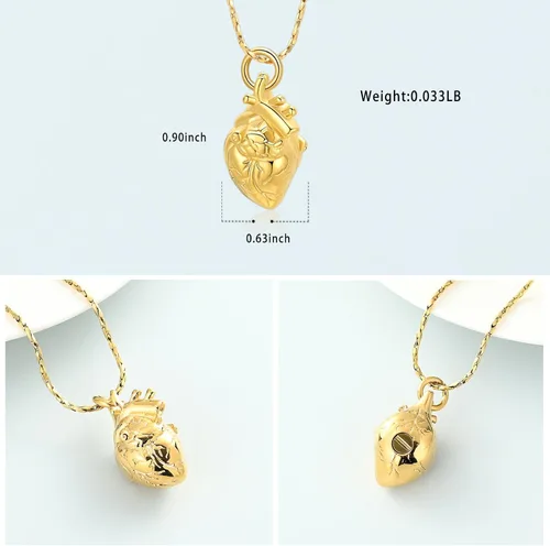 Miniatura 11 de Imrsanl Collar con colgante de joyería de cremación para cenizas – Collar anatómico de urna de corazón para cenizas – Medallones conmemorativos