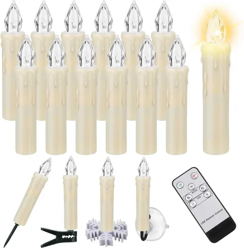 Miniatura 7 de 3 Piezas Velas de Árbol de Navidad Sin Llama con Control Remoto y Temporizador, Funcionan con Baterías con Llama Parpadeante 3D, Velas Cónicas de 7