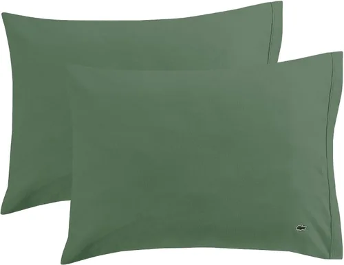 Lacoste Juego de 2 fundas de almohada de 100% algodón percal – Fresco, crujiente, mate y duradero, certificado Oeko-Tex – Sólido, verde, estándar