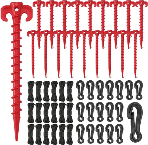 Miniatura 10 de AUGSUN Juego de 27 estacas inflables de plástico, incluye estacas de tienda, cuerdas de correas y ganchos, estacas de jardín resistentes para Negro