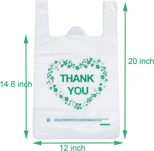 Miniatura 3 de LazyMe Thank You - Bolsas para camisetas de plástico blancas con asas, tamaño estándar de supermercado, 12 x 20 pulgadas (50 unidades)