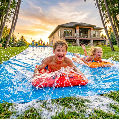 Miniatura 2 de JAMBO MEGA - Tobogán acuático de 30 x 72 pulgadas y 2 bodyboards, extra largo extra ancho para niños, tobogán acuático resistente para patio