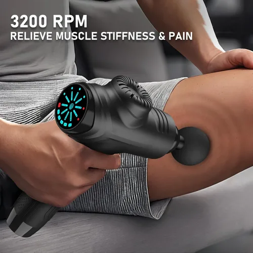 Miniatura 6 de RAEMAO Pistola de masaje, masajeador muscular de tejido profundo eléctrico de mano para atletas para aliviar el dolor con 8 cabezales de repuesto