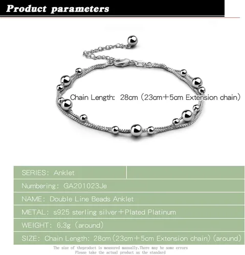 Miniatura 3 de H&Beautimer Tobillera simple de moda para mujer de plata de ley 925 ajustable con cuentas de pie y pulsera de tobillo de playa, tobilleras, regalo
