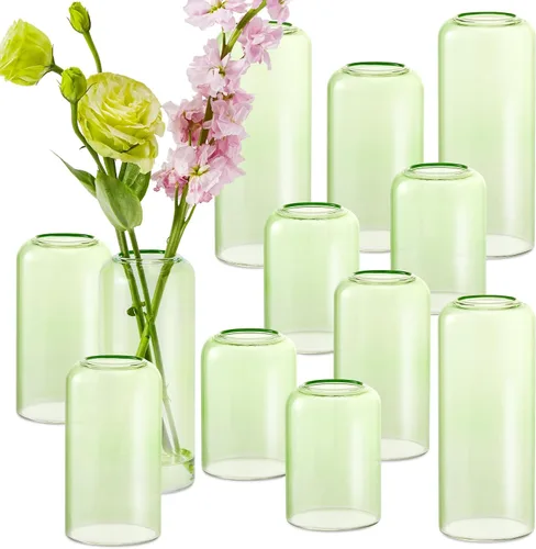 Miniatura 10 de Jarrones pequeños a granel, juego de 12, jarrones pequeños de vidrio para flores, jarrones cilíndricos modernos para flores para centros de mesa