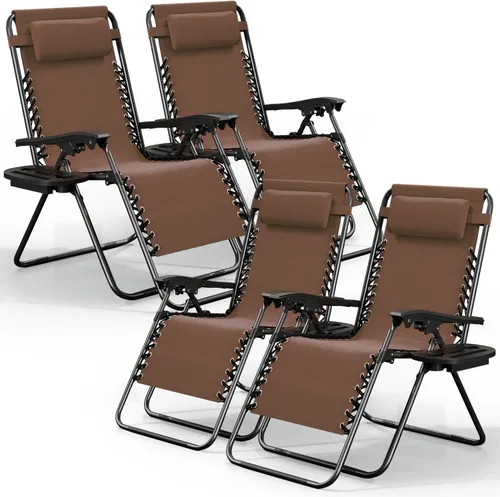 Miniatura 31 de Nestl Zero Gravity - Juego de 2 sillas de patio al aire libre con almohadas y bandejas portavasos, silla de campamento reclinable de malla de acero