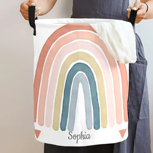 Miniatura 2 de Cesta plegable de gran tamaño con diseño de arco iris colorido y plegable con nombre para juguetes de tela sucia Color 7