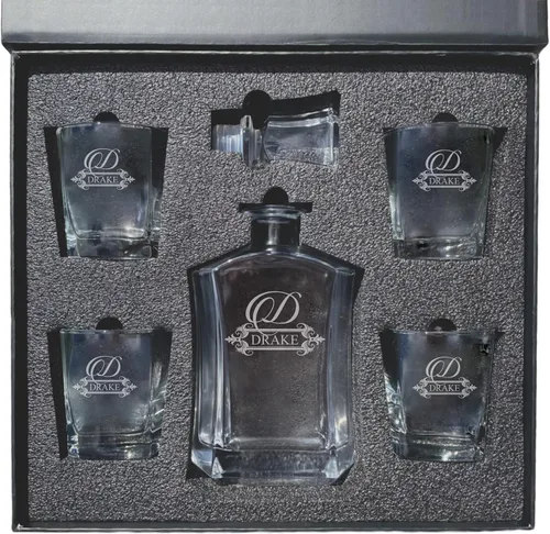 Miniatura 5 de My Personal Memories, Juego de decantador de whisky personalizado de 5 piezas, decantador y juego de regalo de 4 vasos, grabado personalizado