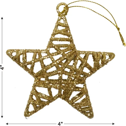 Miniatura 7 de Christmas Traditions Adornos de estrella de ratán dorado con purpurina 3D de 4 pulgadas para colgar en árbol/regalos de Navidad, decoración de mesa