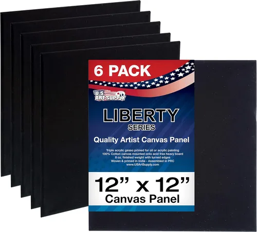 U.S. Art Supply Paneles de lienzo de arte negro de 12 x 12 pulgadas, paquete de 6 unidades, lienzos de algodón pesado de 8 onzas sin ácidos para