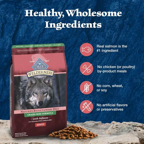 Miniatura 7 de Blue Buffalo Wilderness - Alimento seco natural con alto contenido proteínico para perros adultos, salmón, 24 libras