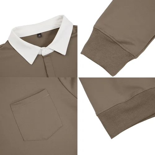 Miniatura 5 de Opomelo Mens Collar Long Sleev Polo Shirts Loose Fit Warm Golf Shirt Pullover Shirt with Pocket