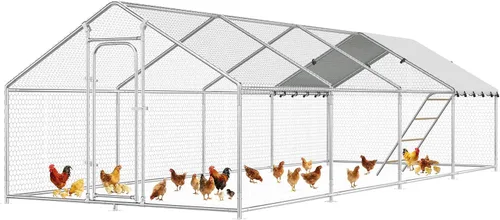 Miniatura 14 de Gallinero grande de metal para pollos con percha para posarse, gallinero de entrada para aves de corral, casa para patos, corral para pollos