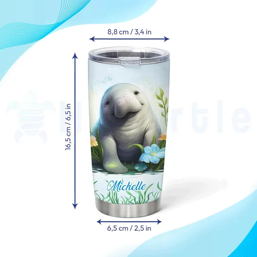 Miniatura 5 de Hyturtle Regalos personalizados para amantes de los manatíes, vaso de acero inoxidable con nombre personalizado de 20 onzas con tapa, idea de lindos