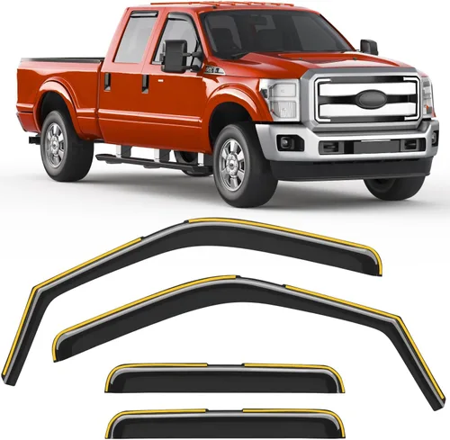 Protectores de lluvia en canal para Ford F250-F550 1999-2016 Super Duty SuperCrew Protector de lluvia de ventana, deflectores de ventana extra