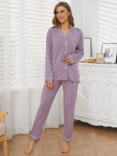 Miniatura 2 de Pijama con botones para mujer, de manga larga, suave, para descansar, tallas XS-XXL