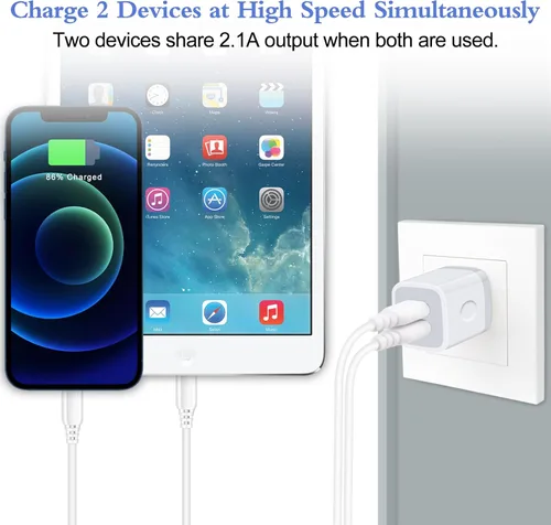 Miniatura 3 de Cargador de pared USB, bloque de carga, paquete de 2 unidades de 2.1 A/5 V, enchufe de pared USB de doble puerto, ladrillo de carga, caja de carga